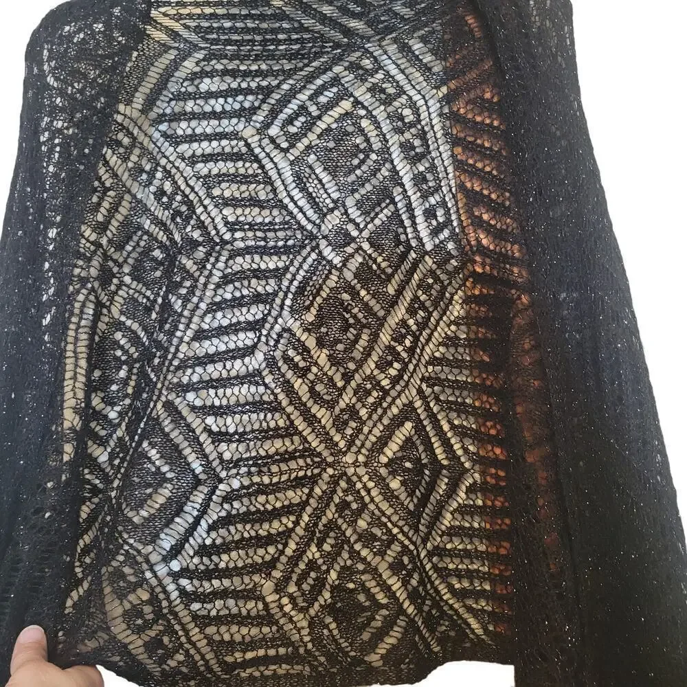 Black Lace Feminine Casual Workwear Patterned Scarf Shawl Wrap